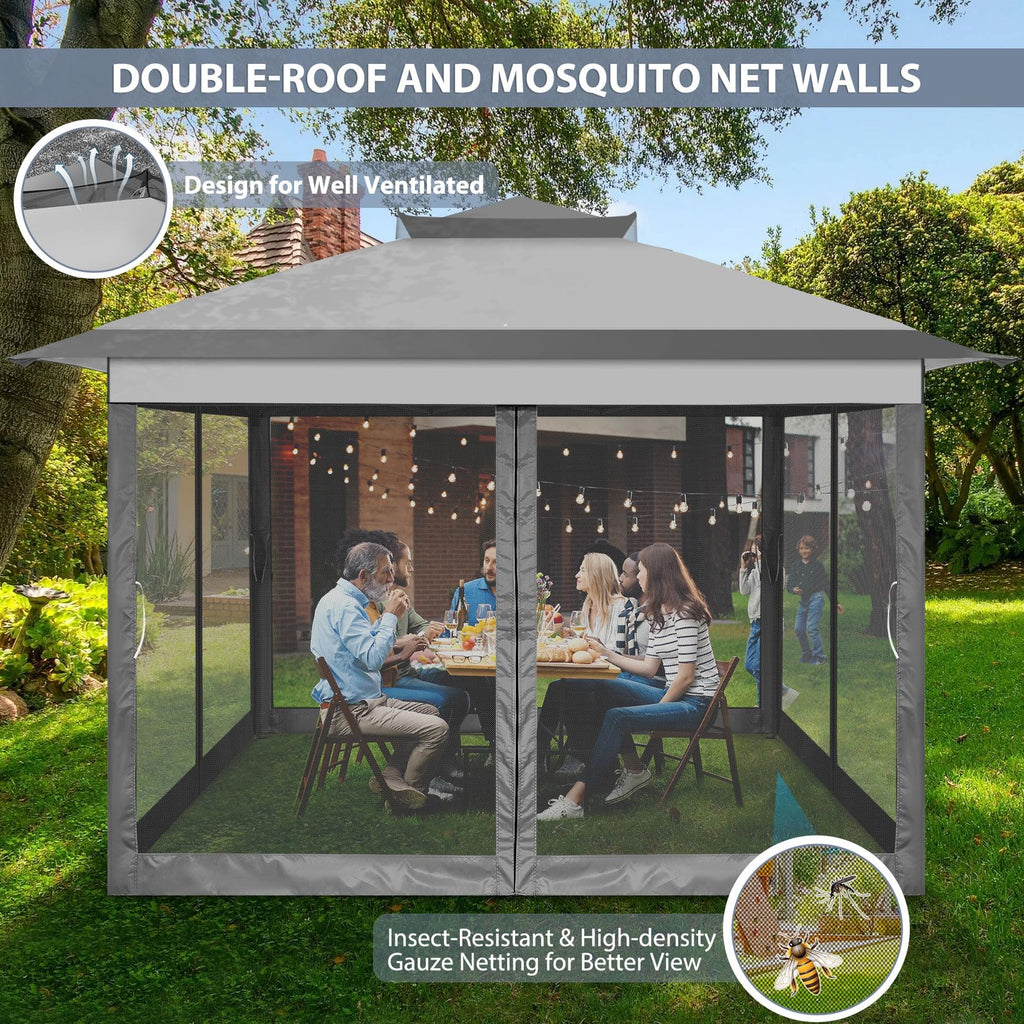 11x11 Pop Up Gazebo Canopy Tent with Mosquito Net Q6899
