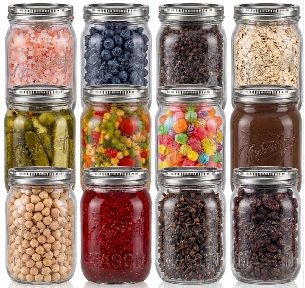16 oz. Wide Mouth Glass Food Storage Containers with Lids, 12 Pcs L96726