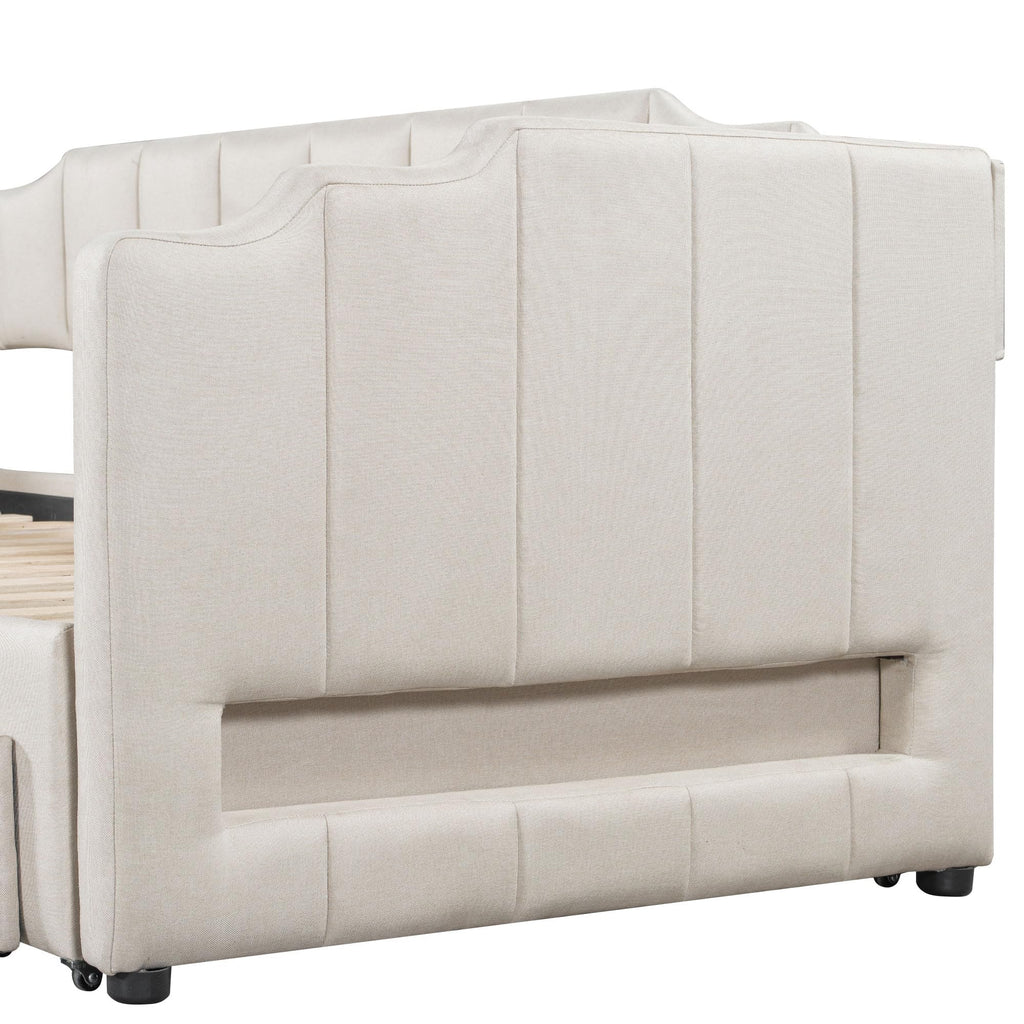 Twin XL to King Size Upholstered Daybed with Trundle and 2 Storage Drawers U59177