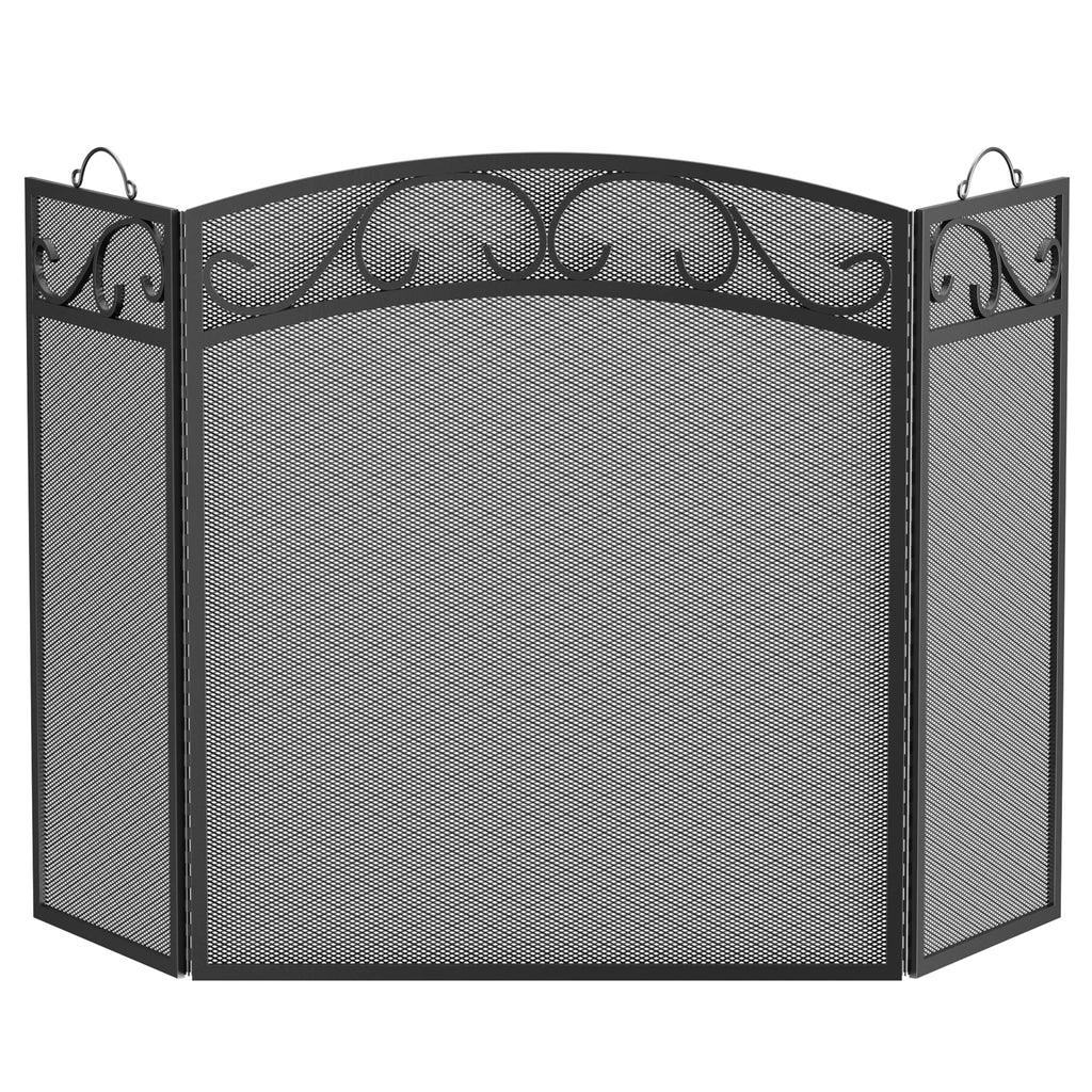Black 3 Panel Wrought Iron Fireplace Screen B6484