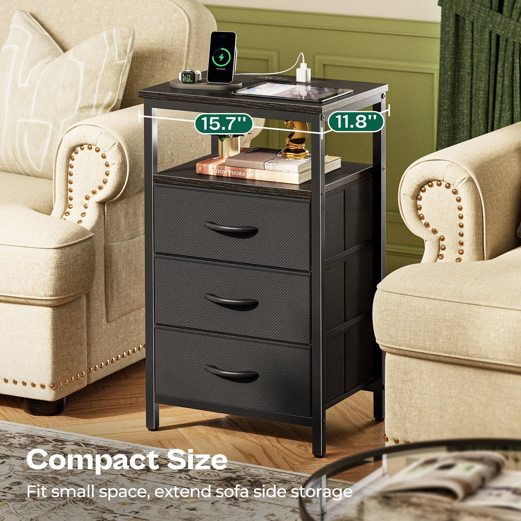 3 Drawer Nightstand with Charger Station and LED Lights S71986