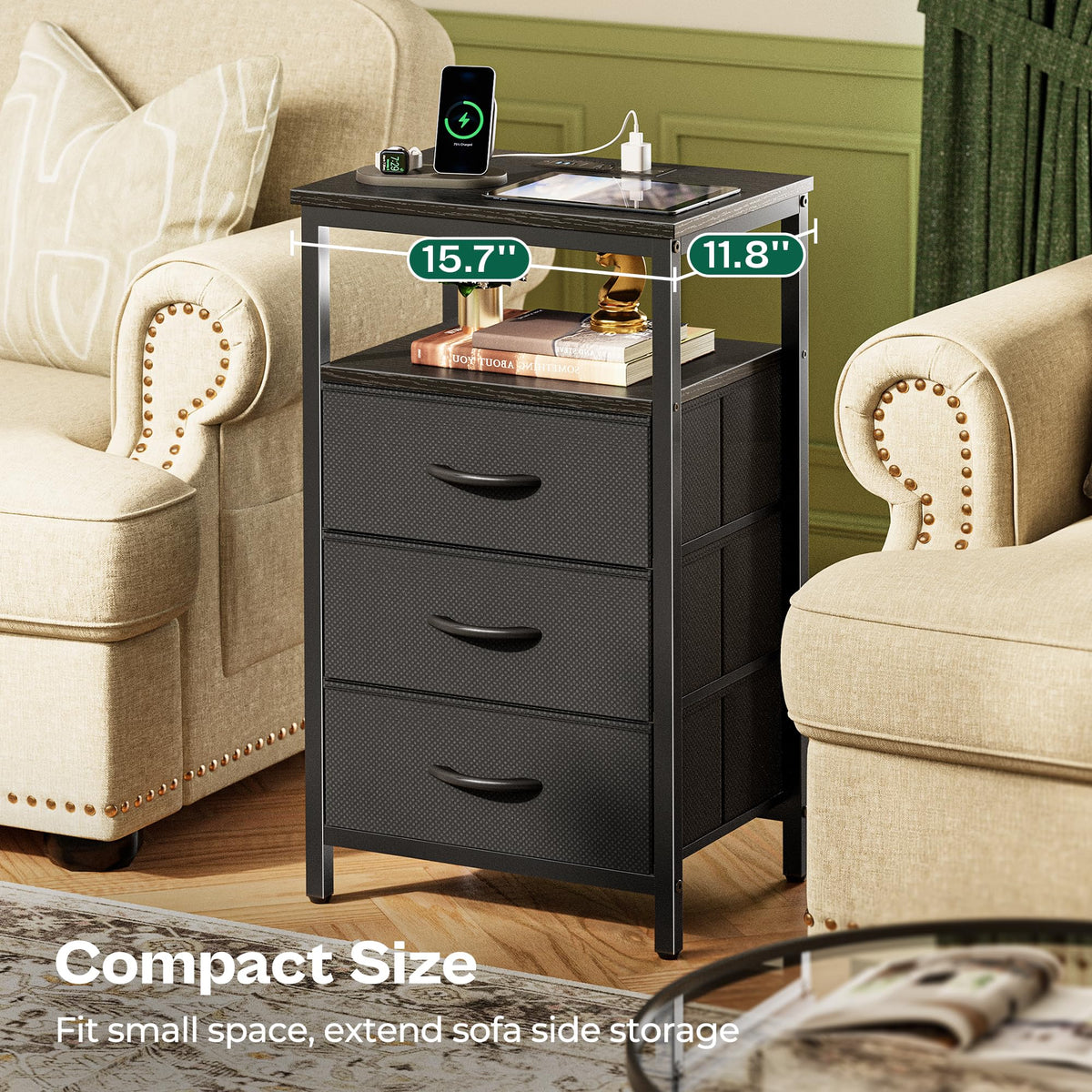 3 Drawer Nightstand with Charger Station and LED Lights S71986