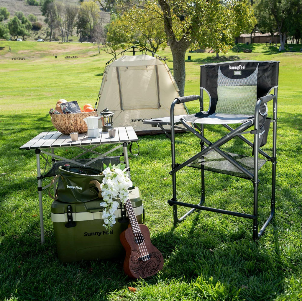 Tall Portable Folding Camping Chair with Side Table and Footrest F128509