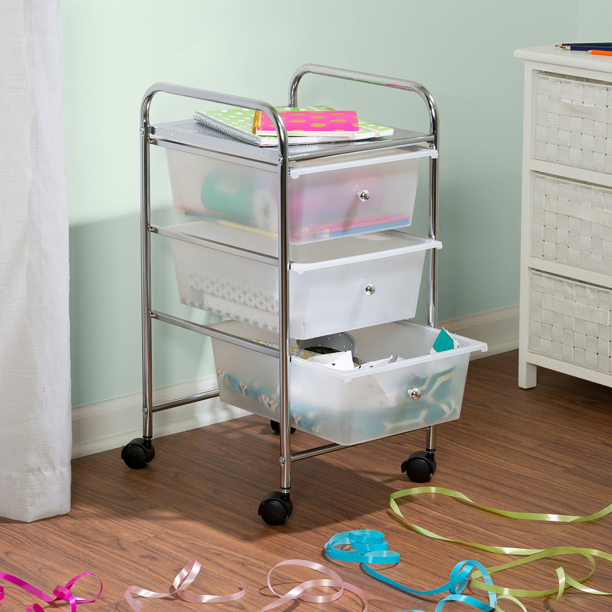 3 Drawer Plastic Storage Cart on Wheels X343959