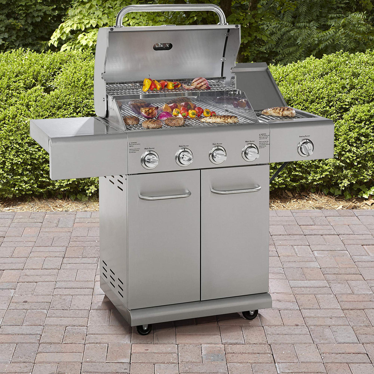 4-Burner Stainless Steel Propane Gas Grill with Side Burner P331437