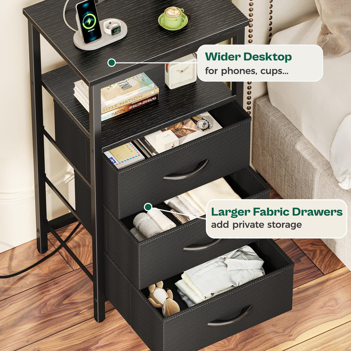 3 Drawer Nightstand with Charger Station and LED Lights S71986