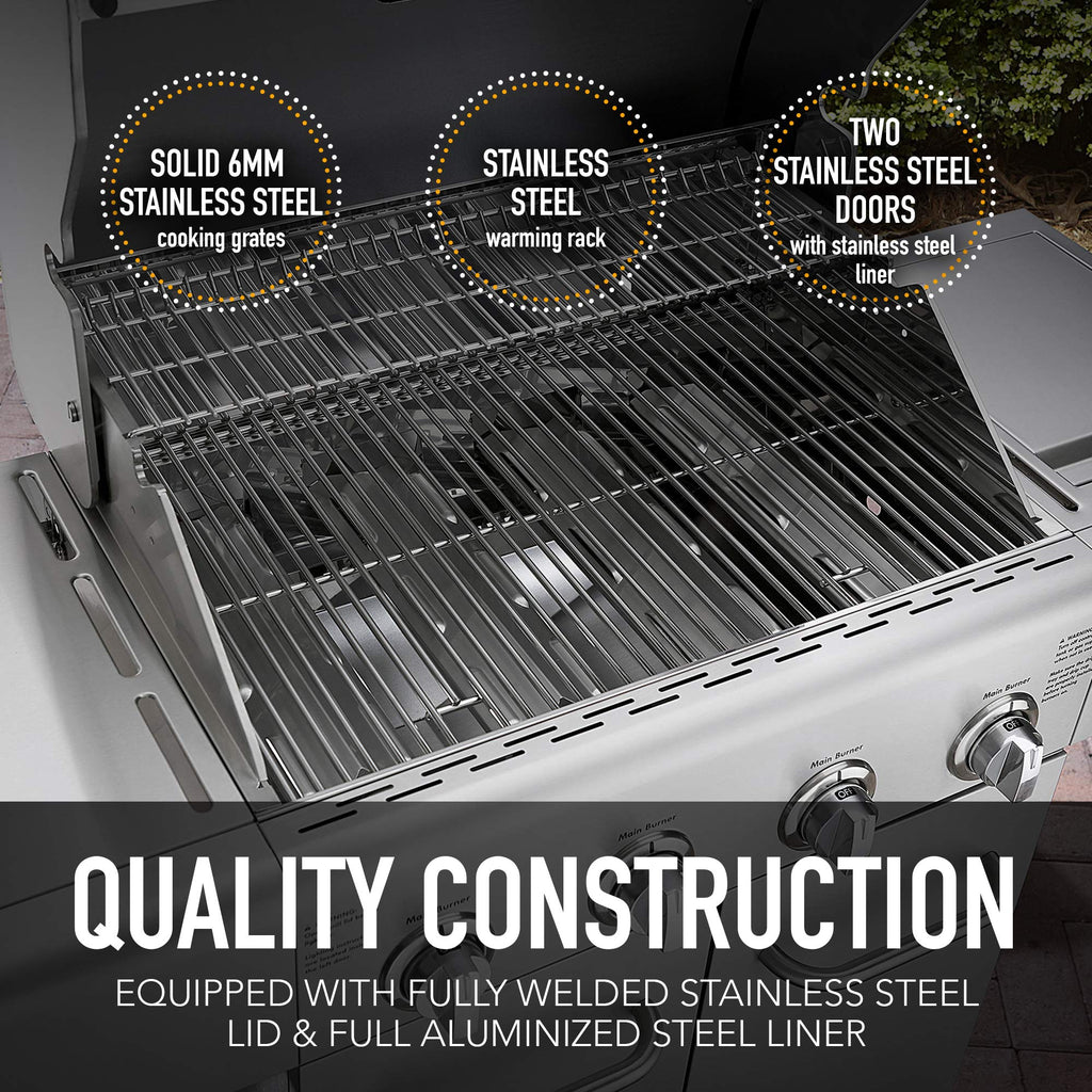 4-Burner Stainless Steel Propane Gas Grill with Side Burner P331437