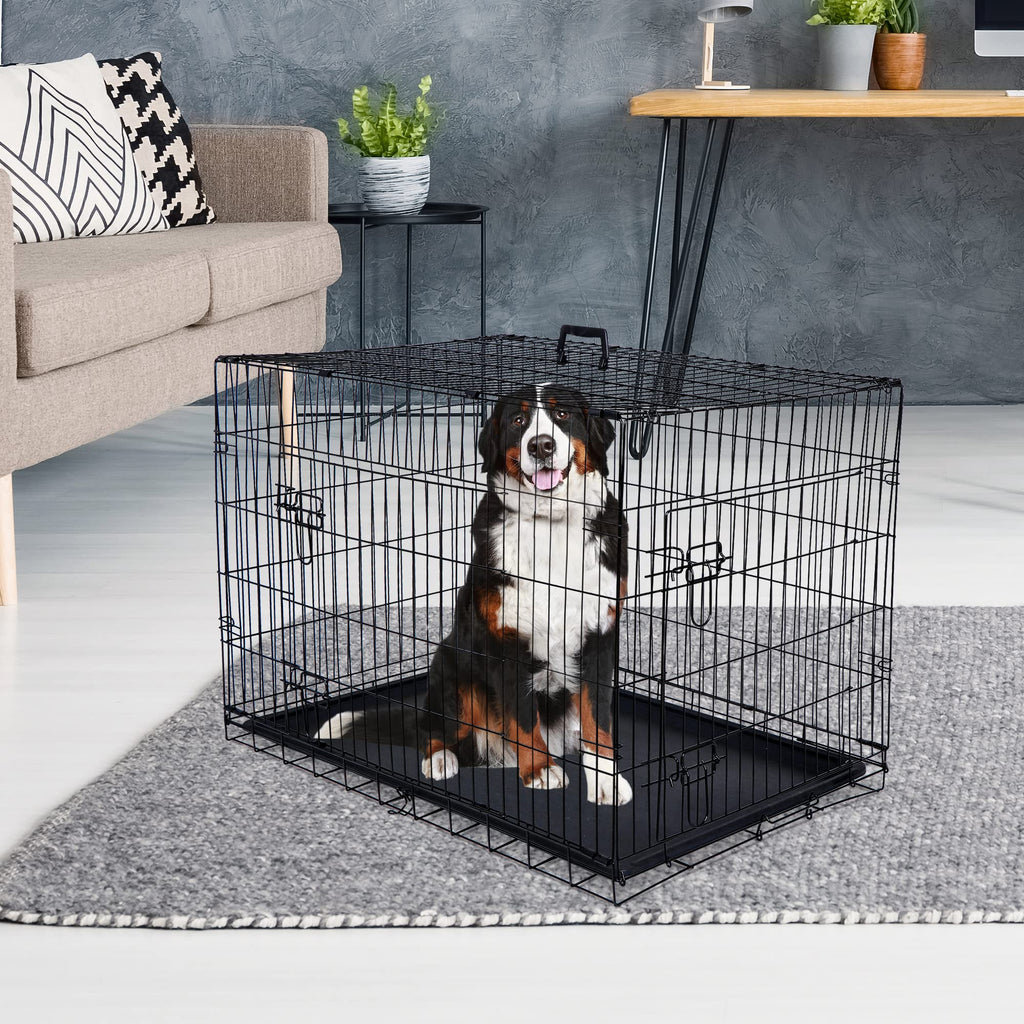 42 Inch Folding Metal Dog Crate with Tray and Handle X52154