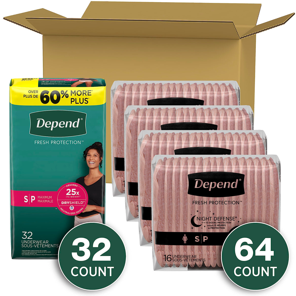 Adult Incontinence Underwear Bundle: Maximum S Blush 32 Count and Overnight S Blush 64 Count O254