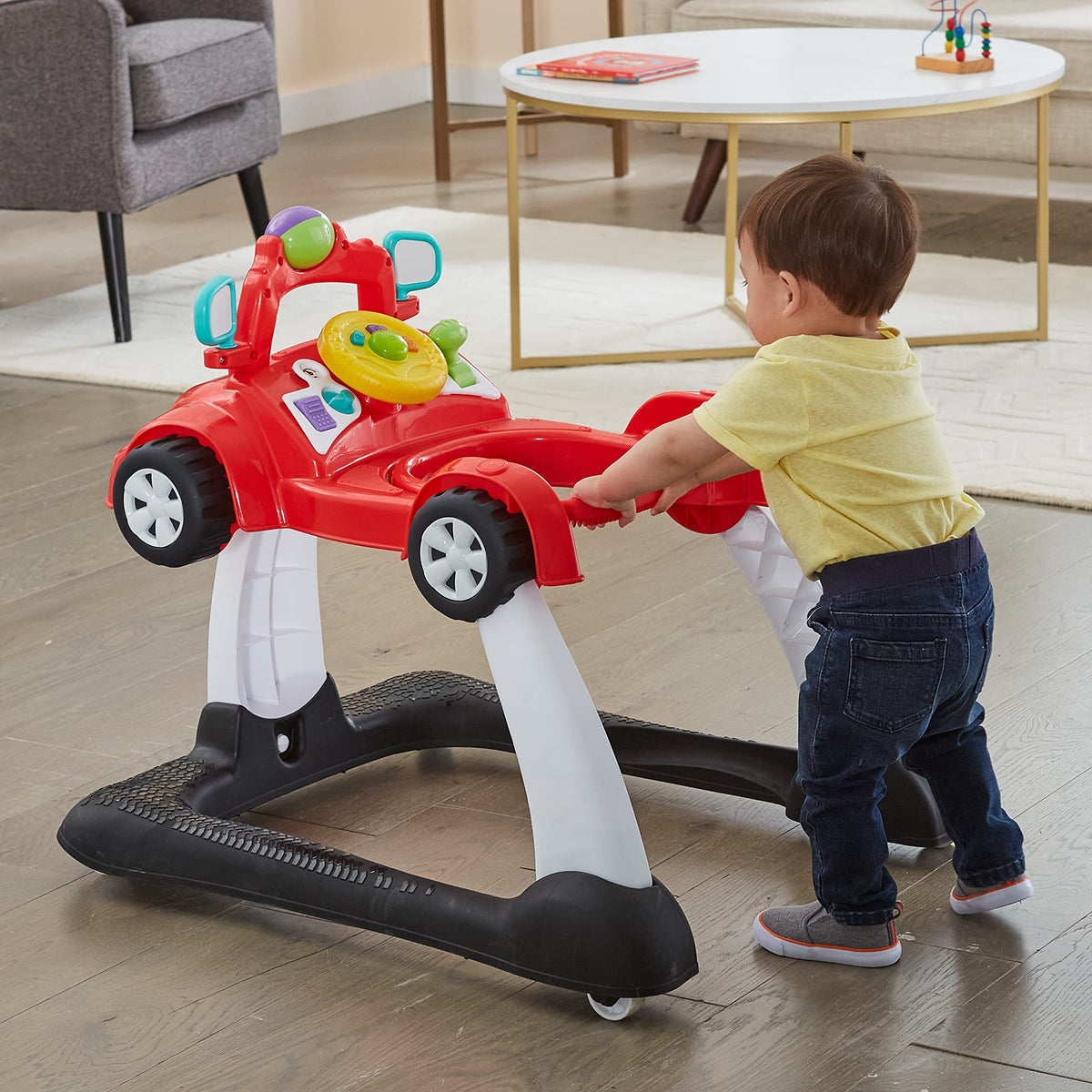 2-in-1 Baby Push Walker with Wheels, Seated or Walk-Behind, Racer Red P641017